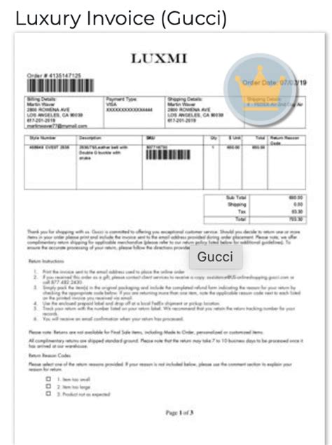 Luxury Invoice (Gucci) 